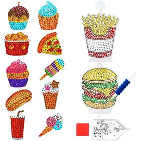 AUREUO Diamond Painting Kits - 10 Stickers & 2 Suncatchers 5D Diamond Art Kits, Easy DIY Arts and Crafts Gem Art Painting Kits Gift Idea, Food & Drinks