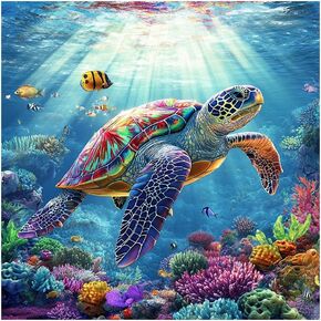 SJUTOUCI Sea Turtle Diamond Painting Kits for Adults, Diamond Art Kits for Beginners, 5D DIY Full Drill Gem Craft for Home Decor Gift 12x12inch, Animal