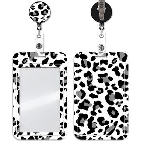 Cow Print Retractable Badge Holder with Alligator Clip, Worker Badge Belt Ferrule Cute Id Card Holder Name Badge Reel for Women Work Nurse Doctor Teacher Student