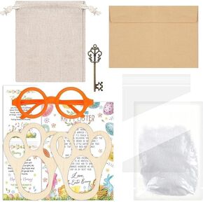 11 Pcs Easter Bunny Evidence Set Bunny Footprints Template Greeting Cards Stickers Cardboard Key Glasses Prop for DIY Easter Scene Dress up Gifts