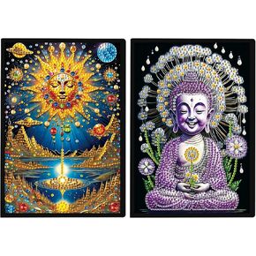 JISHSHAY 2 Pcs Diamond Art Notebooks Kits for Adults Diamond Painting Notebook Kits Diamond Painting Journal Kit Diamond Art Shaped Notebook Gem Painting Sketch Book Journal Notebook A5 Sun Buddha