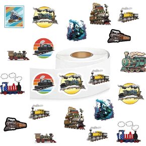 Train Stickers (500 pcs), 10 Sheets Graphic Aesthetics Cartoon Decal Roll Self Adhesive Seals for Kids Girls Boys Teen Birthday Party Decorations Water Bottle Laptop Scrapbook Cards Envelopes