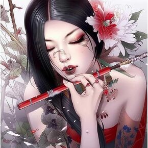 Kaliosy 5D Diamond Art Kits for Adults Geisha by Number Kits, Diamond Painting Art Japanese Woman DIY Full Drill Crystal Craft Cross Stitch Embroidery Decoration (14x14 inch) 35x35 cm