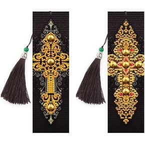 pigpigboss Religion Cross Diamond Painting Kit 2 Pieces 5D DIY Diamond Painting Kits Bookmark Diamond Painting by Numbers Cross Bookmark Diamond Painting Arts for Adult (21 x 6 cm)