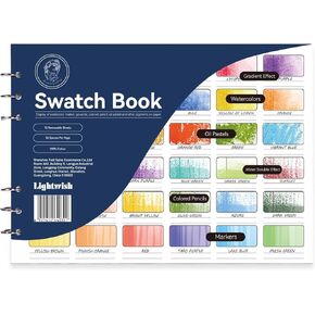 Lightwish Watercolor Swatch Book - 12 Detachable Sheets 100% Cotton 72 Spaces,15.35 * 10.63 in,300gsm/140lb Hot Press for Watercolor, Gouache, Oil Pastels - Spiral-Bound Color Testing Journal