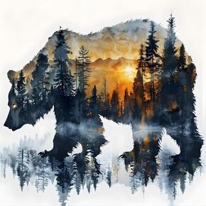 GDYEEH DIY 5D Forest Bear Bear Miamond Art ، Sunset Round Full Drill Farmling Diamond Painting Picture ، Bear Diamond Painting Kits Craft للمبتدئين ، ديكور الجدار المنزلي 12x12 بوصة