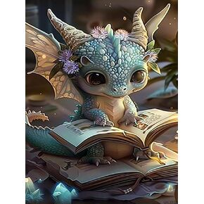 QACEYID Adult Dragon Reading Diamond Art Painting Kit for Beginners Full Diamond Painting, Circular 5D Paint Diamond Gemstone Art Painting kit DIY Adult Crafts 12x16inch