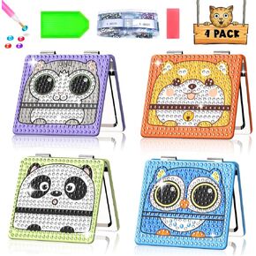 4 Pcs Diamond Painting Compact Mirror Art Kits for Adults DIY Pocket Mirror Art Cover Portable Folding Purse Looking Glass for Women Gifts (Animal Skin)