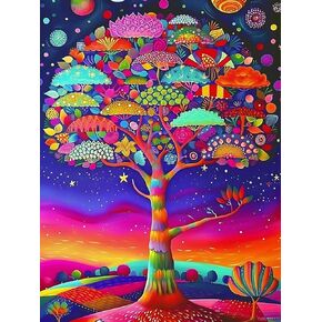 TUTUMAY21 Colorful Tree on Night Sky with Stars Diamond Painting Kits, Tree of Life Diamond Painting, Full Round Diamond Art Kits, Home Wall Decor 30x40cm