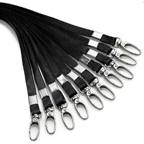 50Pcs Black Lanyard for ID Badges Nylon Flat Lanyard with Swivel Hook Bulk Lanyards for Office, School, Conference