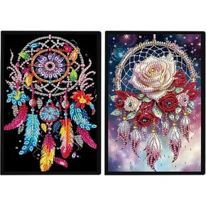 JISHSHAY 2 Pcs Diamond Painting Notebook Kits 5d Diamond Art Notebooks Kits for Adults Diamond Painting Journal Kit DIY Crystal Art Notebook Kit Diamond Art Shaped Notebook Sketch Book A5 Dreamcatcher