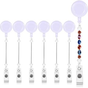 Beadable Badge Reels, 6Pcs Beaded Retractable Badge Reel Clips Holder, Blank ID Badge Reels with Clip White DIY Name Badge Holder for Teacher Nurse Office Supplies