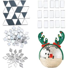 Mirror Mosaic Tiles, 200g Silver Mirror Tiles for Crafts,4 Shapes Real Glass Mosaic Pieces for Christmas Ball Decor,Disco Tiles for Mosaic Art