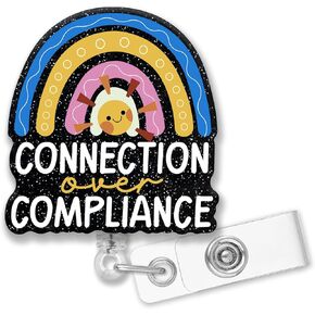 Retractable Connection Over Compliance Badge Reel with Alligator Clip, Funny Black Glitter Rainbow Badge Holder Gift for Doctors Nurses Behavior Analyst SPED Teacher Occupational Therapy ABA