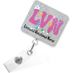 LVN Licensed Vocational Nurse Retractable Glitter Badge Reel with Alligator Clip, Funny Badge Holder Gifts for Nurse Nursing, LVN Nurse Appreciation Gifts, LVN Graduation Gifts