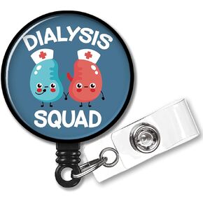 XQLZY Dialysis Squad Funny Retractable Badge Reel, Office ID Card Work Accessories, Dialysis Nurse Thank You Gift, Nephrology Physician, Christmas Birthday Gift for Nurses and Colleagues
