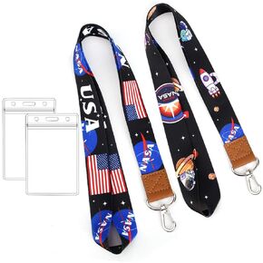 GTOTd NASA Space Teacher Lanyard with ID Badge Holder (2 Pack) for Keys Wallet,NASA Keychain Merchandise Space Party Supplies Card Gifts for Teens Office Fans