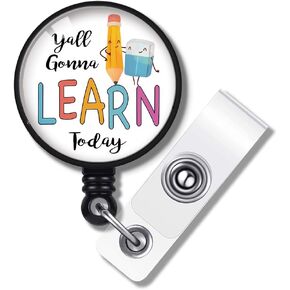 TOUNER Yall Gonna Learn Today Retractable ID Badge Holder Badge Reels with Clip Name Card Holders for Office Worker Doctor Nurse Volunteer Teacher Student Lab Technician (Gift Box Packaging)