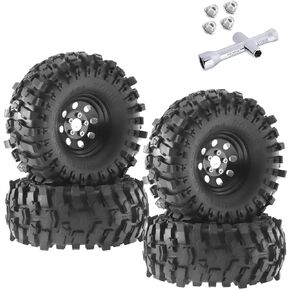 RC Aluminum 1.9 Beadlock Wheels and Tires for 1/10 TRX4 TRX6 SCX10 SCX10 II 90046 SCX10 III AXI03007 SCX10 Pro Gen7/8 D90 VS4-10 MST CFX RC Crawler Car,1.9 Beadlock Wheel Rims and Tires,Black