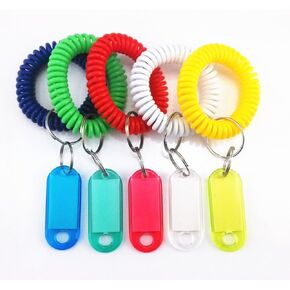 yueton Pack of 5 Colorful Spring Spiral Wrist Coil Key Chain Label, Wrist Band Key Ring Key Tag