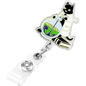 Chemistry Scientist Cat Badge Reel Retractable Cute ID Badge Holders with Alligator Clip for Nursing Nurses Teachers Researchers - Funny Laboratory Accessories