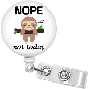 شارة الكسلان اللطيفة - كلا ليس اليوم - مقطع شارة الممرضة - 1.5 "حامل شارة المعرف القابل للسحب - الحبل - كارابينر - علامات السماعة رقم 383 in Kuwait