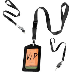 Neck Lanyards with Faux Leather Badge Holder, 2 Pack - Strong Oval Hook, Quick Release Tether - Perfect for Trade Shows, ID Badges, Keys, etc. - Heavy Duty Nylon - Shield Tech Retail Package