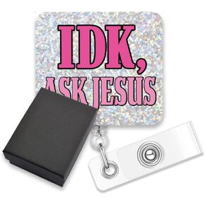 AGMDESIGN IDK Ask Jesus Funny Badge Reel, Funny Christian Nurse ID Badge Reel, Suitable for Christian Doctors, Nurses, Teachers Gifts, Office Gifts for Colleagues Social Workers