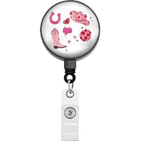 BEKECH Cowgirl Boots and Hat Retractable Badge Reel Equestrian Lover Gifts Western Cowgirl Badge Reel Western Badge Gift