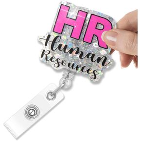 HR Human Resources Glitter Retractable Badge Holder, Funny ID Card Badge Reel Gifts for HR Office Worker Coworker, Human Resource Gifts, Thank You Gifts for HR Manager, New Office Gifts