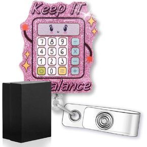 Keep It in Balance Funny Calculator Glitter Badge Reel Retractable Badge Holder for Accountant CFO Business Finance Crew Financial Analysts Bank Staff Data Analyst, CPA Gift