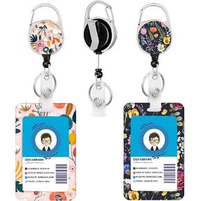 2 Pack ID Badge Holder Retractable Clip,Doodle Art Design Vertical Badge Holders with Heavy Duty Badge Reels for Teacher Doctor Nurse Office Women Men Gifts