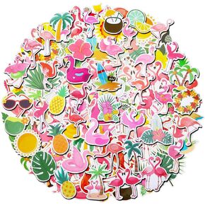 100 Pack Flamingo Stickers, Summer Luau Tropical Hawaiian Party Favors, Birthday Decorations