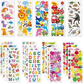 Letters Numbers Stickers for Kids, 24 Sheets 600+ 3D Puffy Numbers and Alphabet Stickers for Toddler Craft Scrapbooking Preschool Reward Goody Bag Stuffers Birthday Gifts