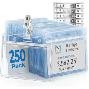 PVC ID Card Holder with Clip and Vinyl Straps, Waterproof Plastic Badges with Clips, Horizontal Name Tag and Metal Clip (Clear, 3.5x2.25 Inch, 5 PK)