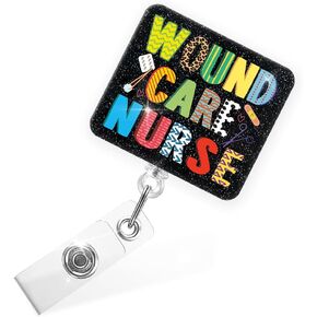 Wound Care Nurse Retractable Glitter Badge Reel with Alligator Clip, Funny Badge Holder Gifts for ER WOC Nurse Wound Team Lab Tech Nursing First Responder, Urgent Care Nurse Gifts