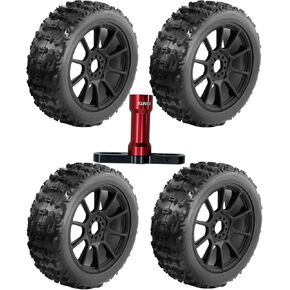 17mm RC Plastic Wheel Rim & Rubber Tires for 1/8 Typhon 6S 3S BLX,Talion 6S BLX,Redcat,Losi,Team,HPI,HPS,Kyosho,RC Wheels Tires w/17mm Wheel Wrench（4PCS Black