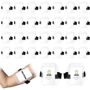 ZEAYEA 30 Pcs Arm Badge Holder, Armband ID Card Holder with Black Adjustable Elastic Strap, Clear PVC Name Tag Holder for Sport Ski Pass Work Pass