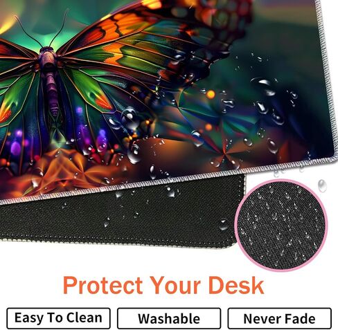 Durable Desk Mat and Coaster Stylish Set, Large Gaming Office Mouse Pad 31.5 "x 11.8", Extended Non-Slip Rubber Keyboard Pad, Laptop & Home, Psychedelic Butterfly in Kuwait