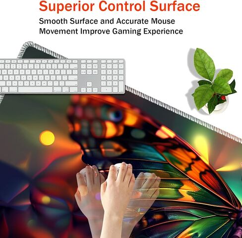 Durable Desk Mat and Coaster Stylish Set, Large Gaming Office Mouse Pad 31.5 "x 11.8", Extended Non-Slip Rubber Keyboard Pad, Laptop & Home, Psychedelic Butterfly in Kuwait
