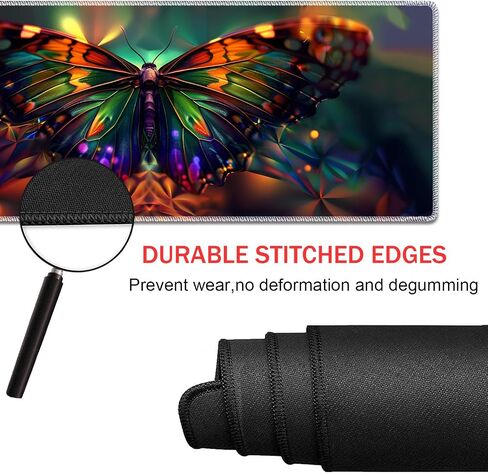 Durable Desk Mat and Coaster Stylish Set, Large Gaming Office Mouse Pad 31.5 "x 11.8", Extended Non-Slip Rubber Keyboard Pad, Laptop & Home, Psychedelic Butterfly in Kuwait