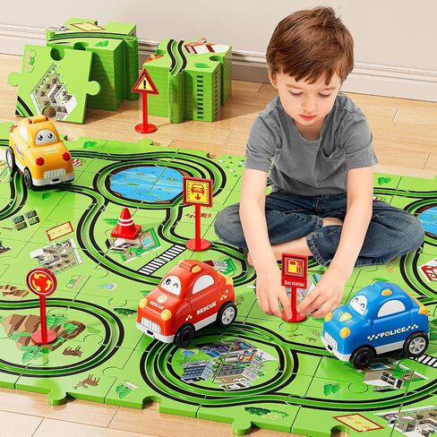 48 PCS Puzzle Track Car Set for Boys Kids 3-5, Toddler Boys Toys for 3 4 5 6 Years Old, Puzzle Race Tracks Car Toys, Birthday Gifts for Kids 3 4 5 6 7 8 Year Old Boys Girls in Saudi Arabia