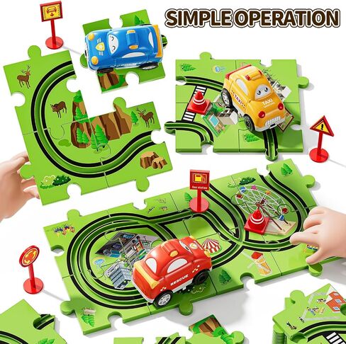 48 PCS Puzzle Track Car Set for Boys Kids 3-5, Toddler Boys Toys for 3 4 5 6 Years Old, Puzzle Race Tracks Car Toys, Birthday Gifts for Kids 3 4 5 6 7 8 Year Old Boys Girls in Saudi Arabia