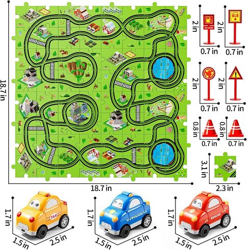 48 PCS Puzzle Track Car Set for Boys Kids 3-5, Toddler Boys Toys for 3 4 5 6 Years Old, Puzzle Race Tracks Car Toys, Birthday Gifts for Kids 3 4 5 6 7 8 Year Old Boys Girls in Saudi Arabia