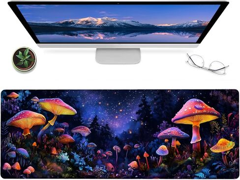 Fantasy Mushroom Forest Gaming Mouse Pad-12 × 31.5 بوصة لماتية مكتب مطاطية غير قابلة للانزلاق مع مشهد ليلي ساحر-موسباد كبير ممتد للمكتب ، المنزل-Deskmat Gifts for Nature Lover Decor in Kuwait