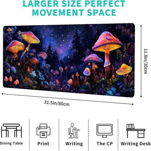 Fantasy Mushroom Forest Gaming Mouse Pad-12 × 31.5 بوصة لماتية مكتب مطاطية غير قابلة للانزلاق مع مشهد ليلي ساحر-موسباد كبير ممتد للمكتب ، المنزل-Deskmat Gifts for Nature Lover Decor in Kuwait