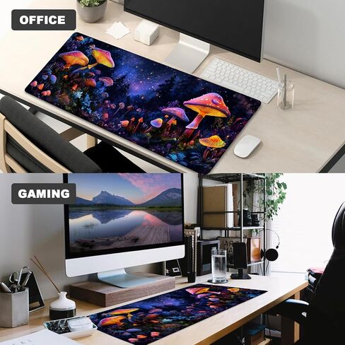 Fantasy Mushroom Forest Gaming Mouse Pad-12 × 31.5 بوصة لماتية مكتب مطاطية غير قابلة للانزلاق مع مشهد ليلي ساحر-موسباد كبير ممتد للمكتب ، المنزل-Deskmat Gifts for Nature Lover Decor in Kuwait