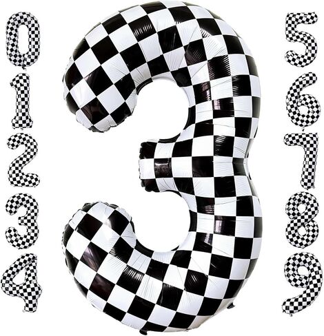 Checkered Number 3 Balloons 40 Inch Giant Race Car Checkered 3 Balloons for Racing Car Checkered 3th Birthday Party Supplies in Saudi Arabia
