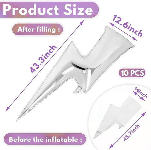 Deekin 10 Pcs Large Lightning Bolt 45 Inch Flash Balloons Foil Flash Birthday Party Supplies Lightning Bolt for Birthday Wedding Graduation Decorations(Black) in Kuwait