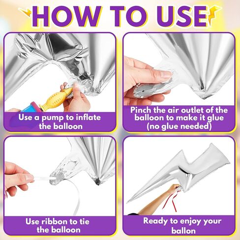 Deekin 10 Pcs Large Lightning Bolt 45 Inch Flash Balloons Foil Flash Birthday Party Supplies Lightning Bolt for Birthday Wedding Graduation Decorations(Black) in Kuwait